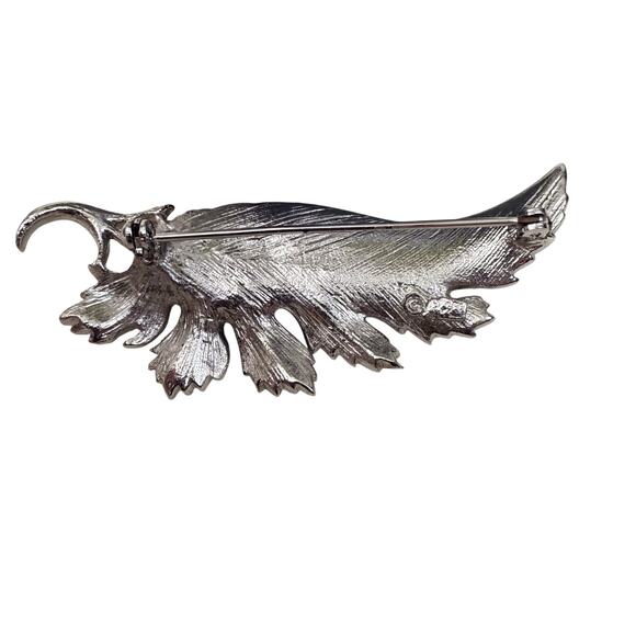 Vintage Estate Silver Tone Folded Leaf Brooch Textured Finish Pin Closure - Picture 7 of 16